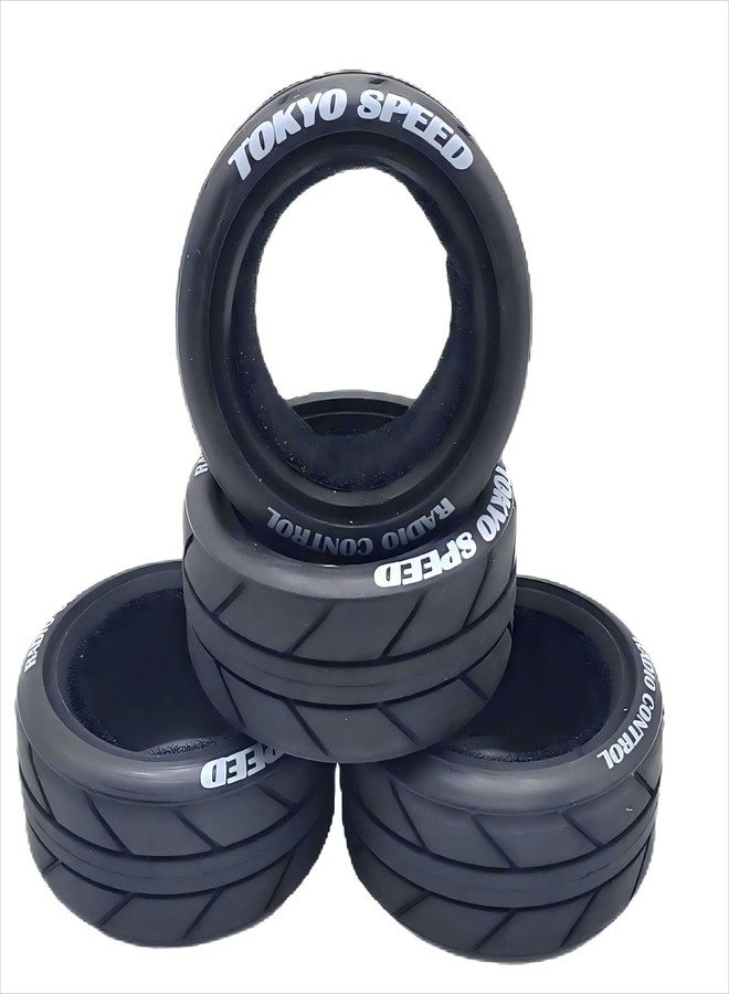 Chanjorlin 1/10 RC On Road Tires OD 2.56" Soft Rubber Rally Racing Tyres for 1:10 Street Touring Drift Car Tamiya TT01 TT02 XV01 TA06 A959 PTG2 HPI KYOSHO HSP PTG2 Traxxas RC On-Road Wheels 4PCS - Image 1